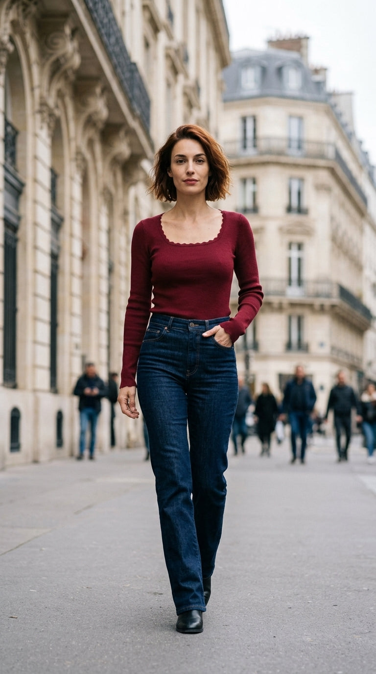 Fitted knit sweater — On Model - Street Style | Generated by Modelize