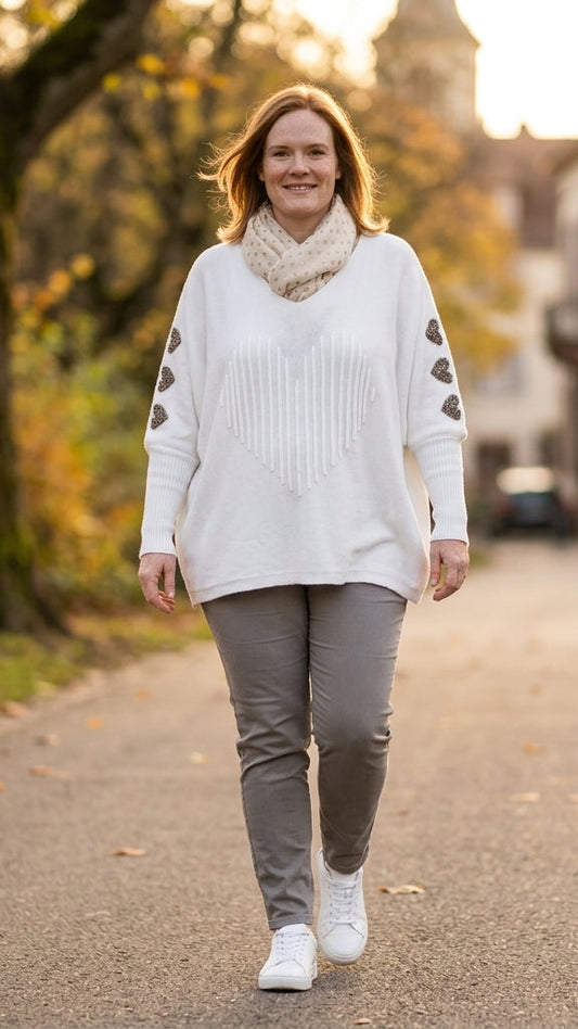 Oversized V-neck knit sweater — On Model - Outdoor | Generated by Modelize