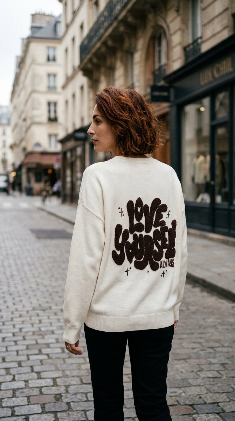 Embroidered knit sweatshirt — On Model - Street Style | Generated by Modelize