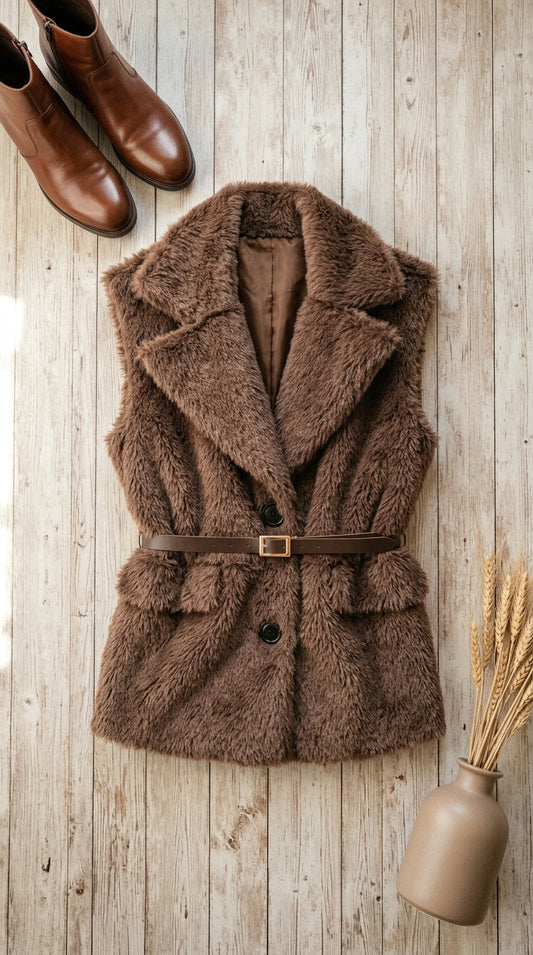 Sleeveless faux fur gilet — Flat Lay - Styled | Generated by Modelize