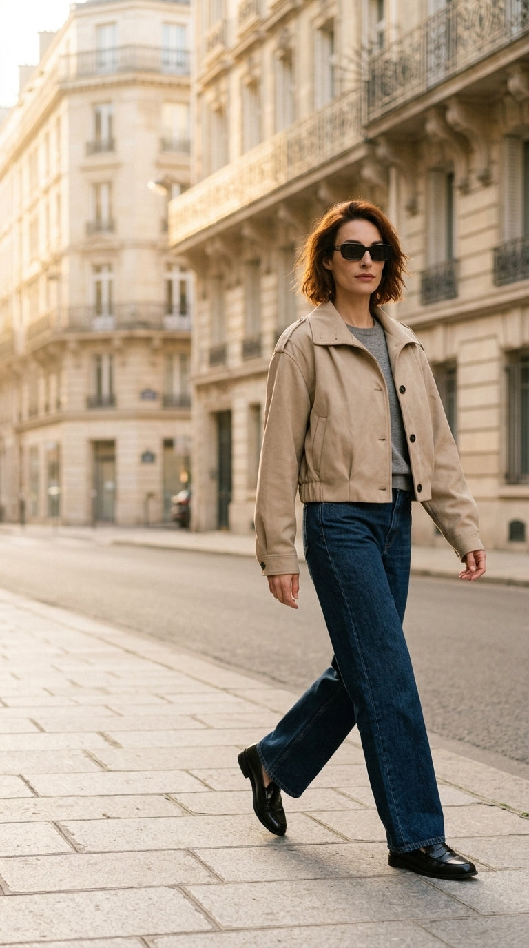 Cropped bomber jacket — On Model - Outdoor | Generated by Modelize