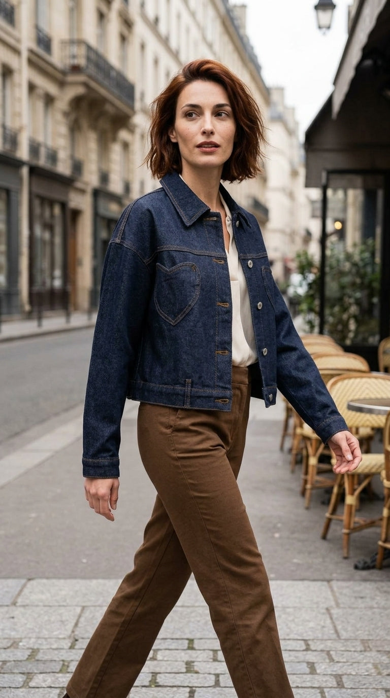 Cropped denim jacket — On Model - Street Style | Generated by Modelize