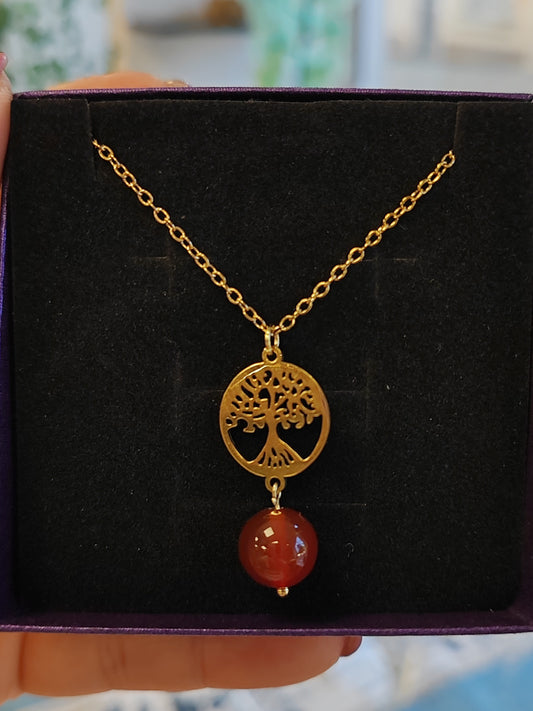 Collier en Acier inoxydable doré et Pierre naturelle