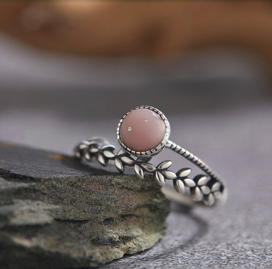 925 Antique Silver Ring with Natural Pink Opal