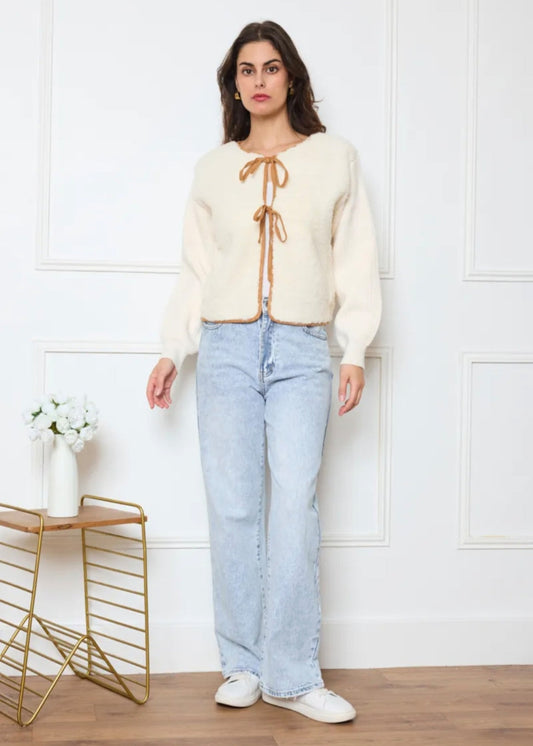 Cardigan bi-matière effet mouton