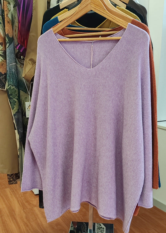 Pull Grande Taille Col V Violet Clair Pastel Mina rosa