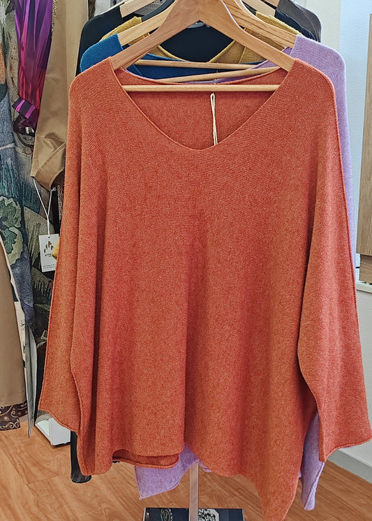 Pull Grande Taille Col V  Rouile Mina rosa