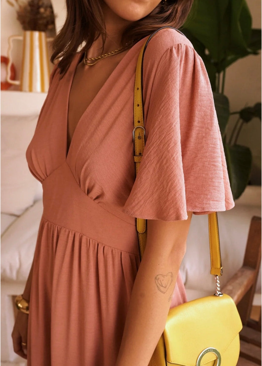 Robe longue col V Rose poudré taille Curvy