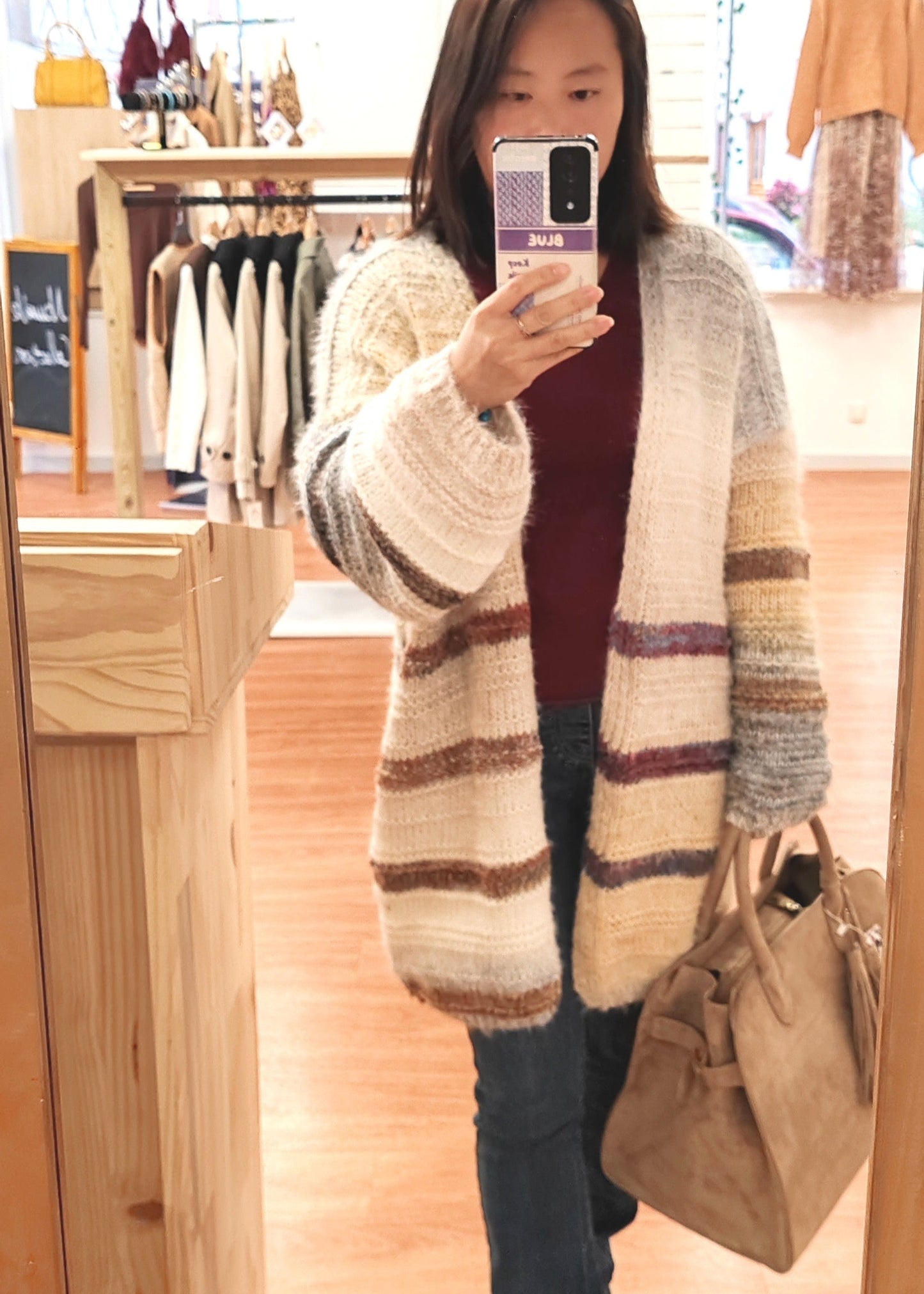 Cardigan mi-long sans bouton Mina rosa