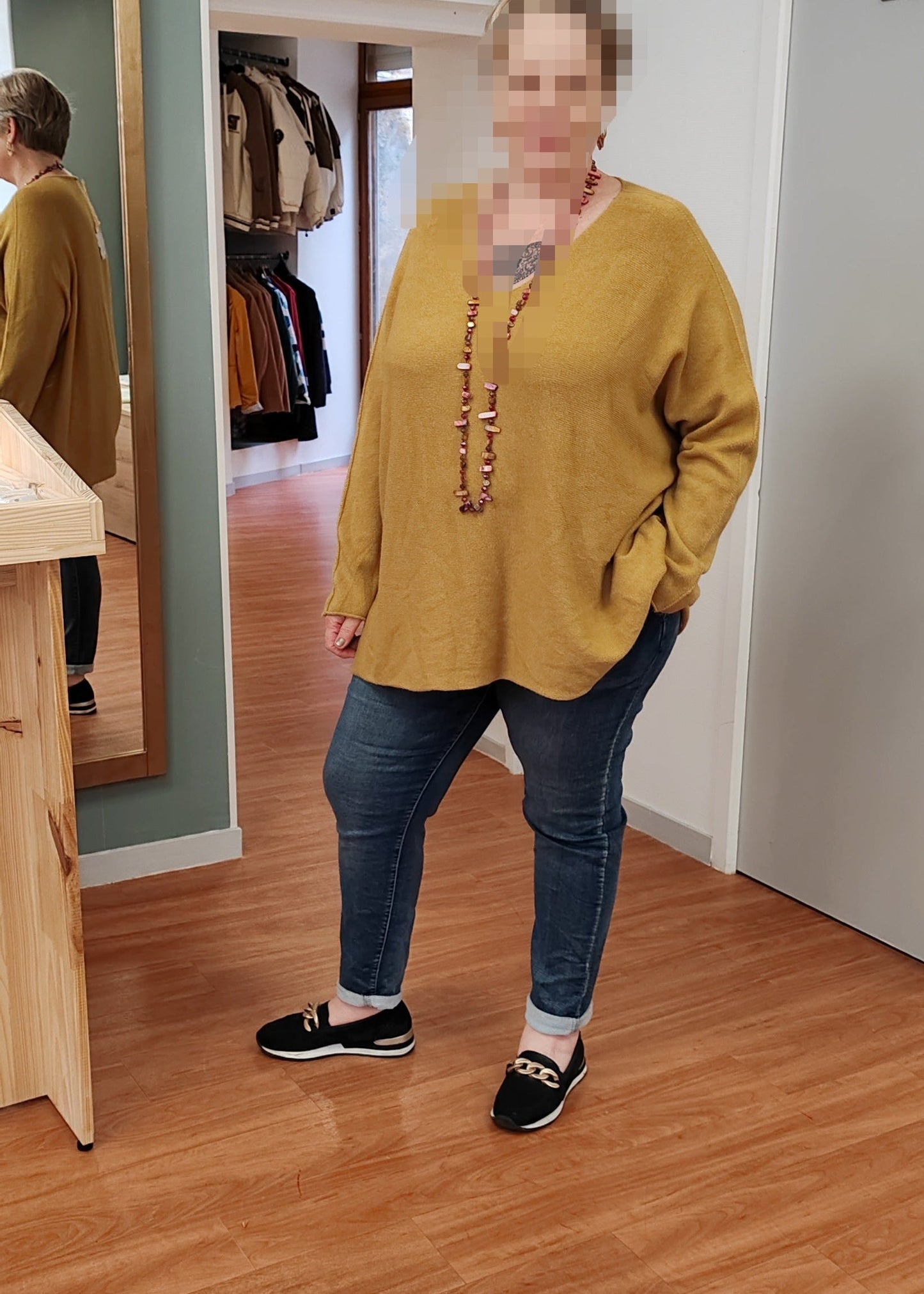 Pull Grande Taille Col V Moutarde Mina rosa