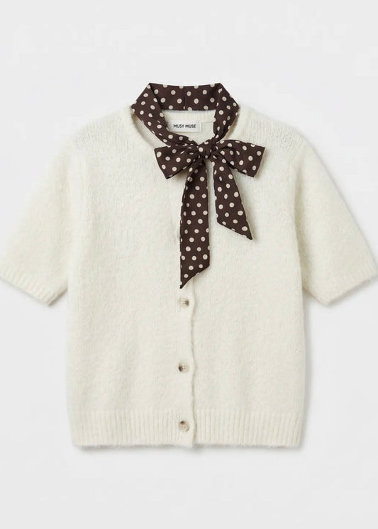 Pull blanc manches courtes avec foulard – Printemps femme