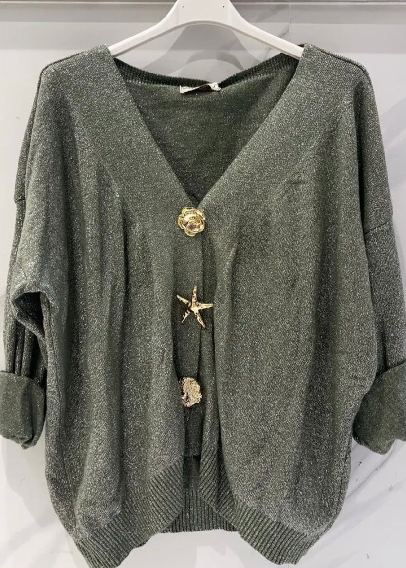 Gilet brillant couleur kaki avec fermeture en broche métallique Vogue N°8