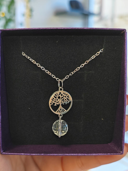 Collier en Acier inoxydable et Pierre naturelle cristal de roche