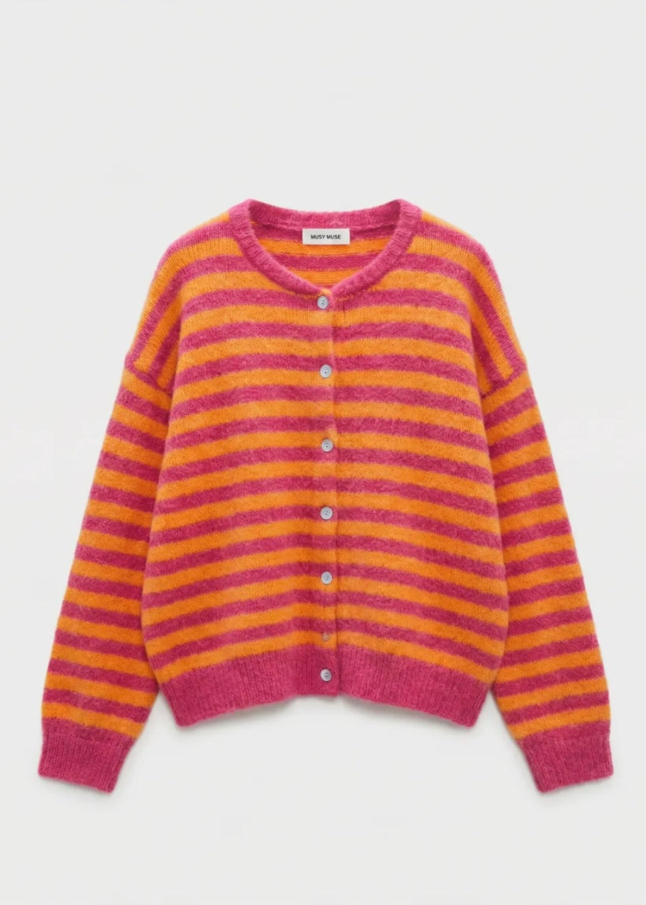Cardigan à rayures orange et framboise – Printemps femme