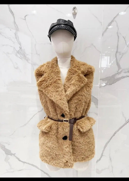 Gilet sans manche fausse fourrure Camel CARLAGIANINI
