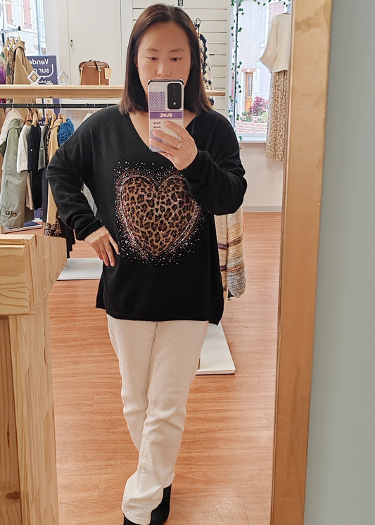 Pull Noir en maille à motif Coeur brillant Vogue N°8