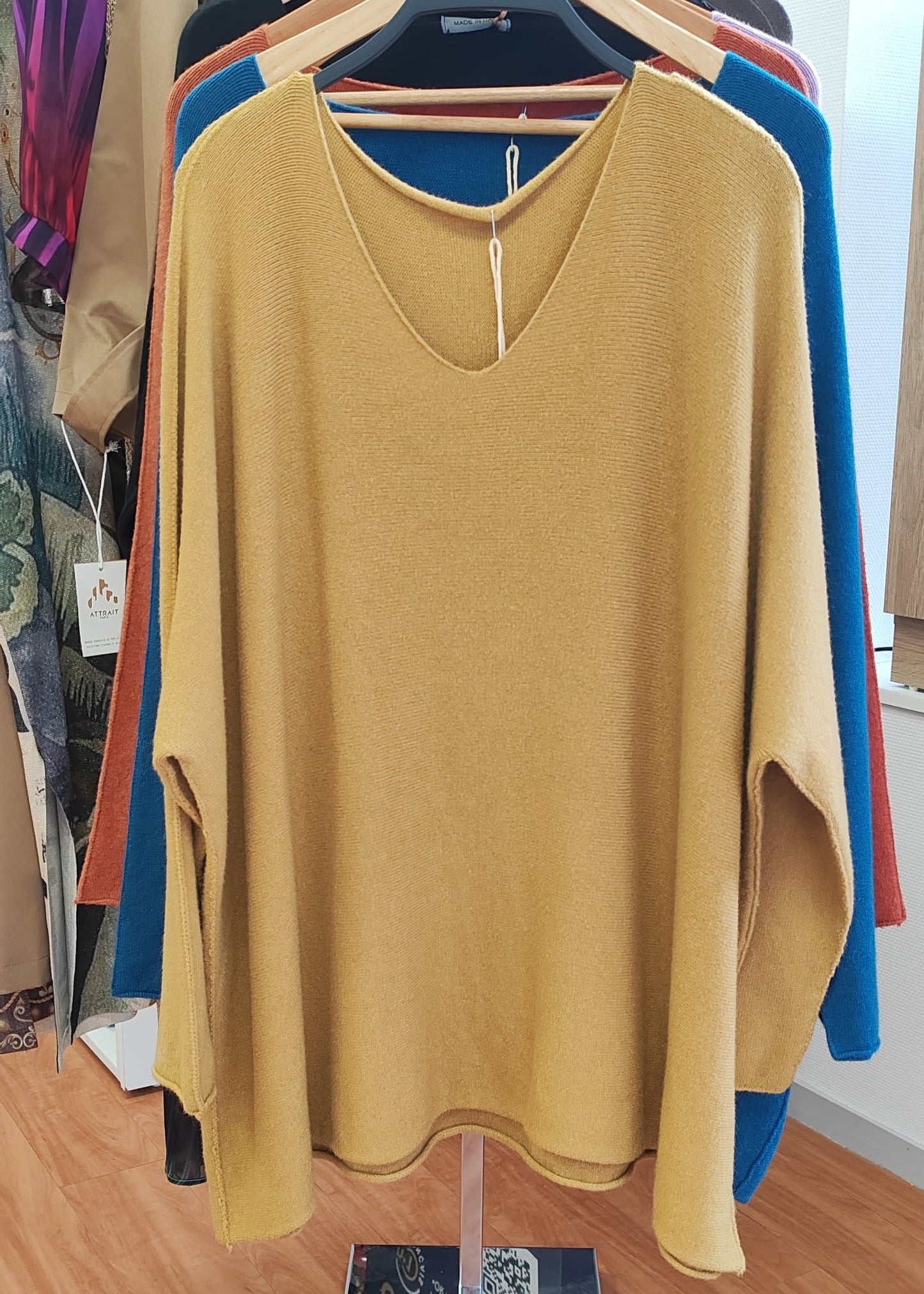 Pull Grande Taille Col V Moutarde Mina rosa