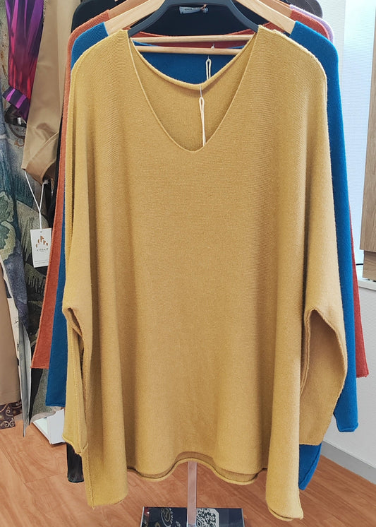 Pull Grande Taille Col V Moutarde Mina rosa