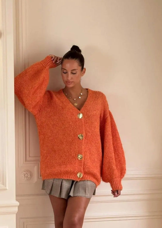 Cardigan gilet boutonné couleur orange