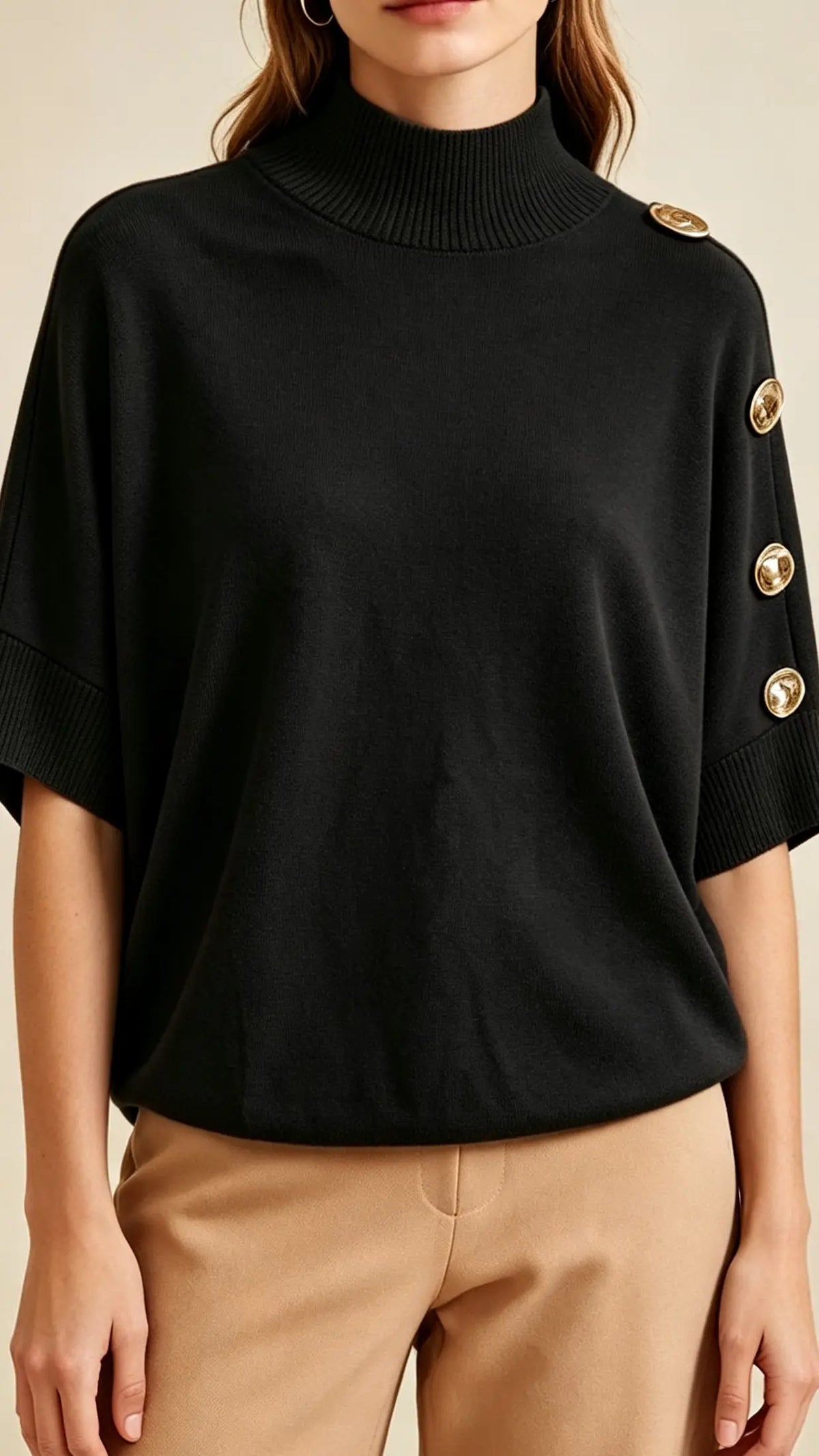 Pull à manches courtes décontracté avec boutons métallisés – Style chic et confortable Vogue N°8