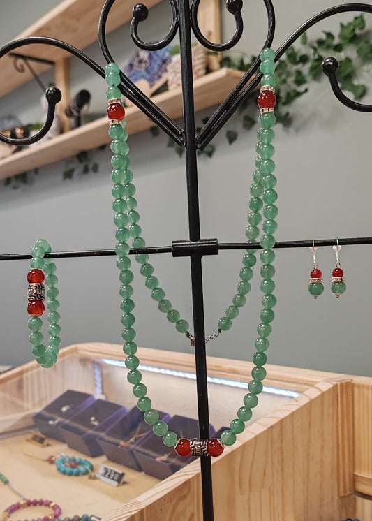 Collier sautoir en Aventurine & Agate rouge