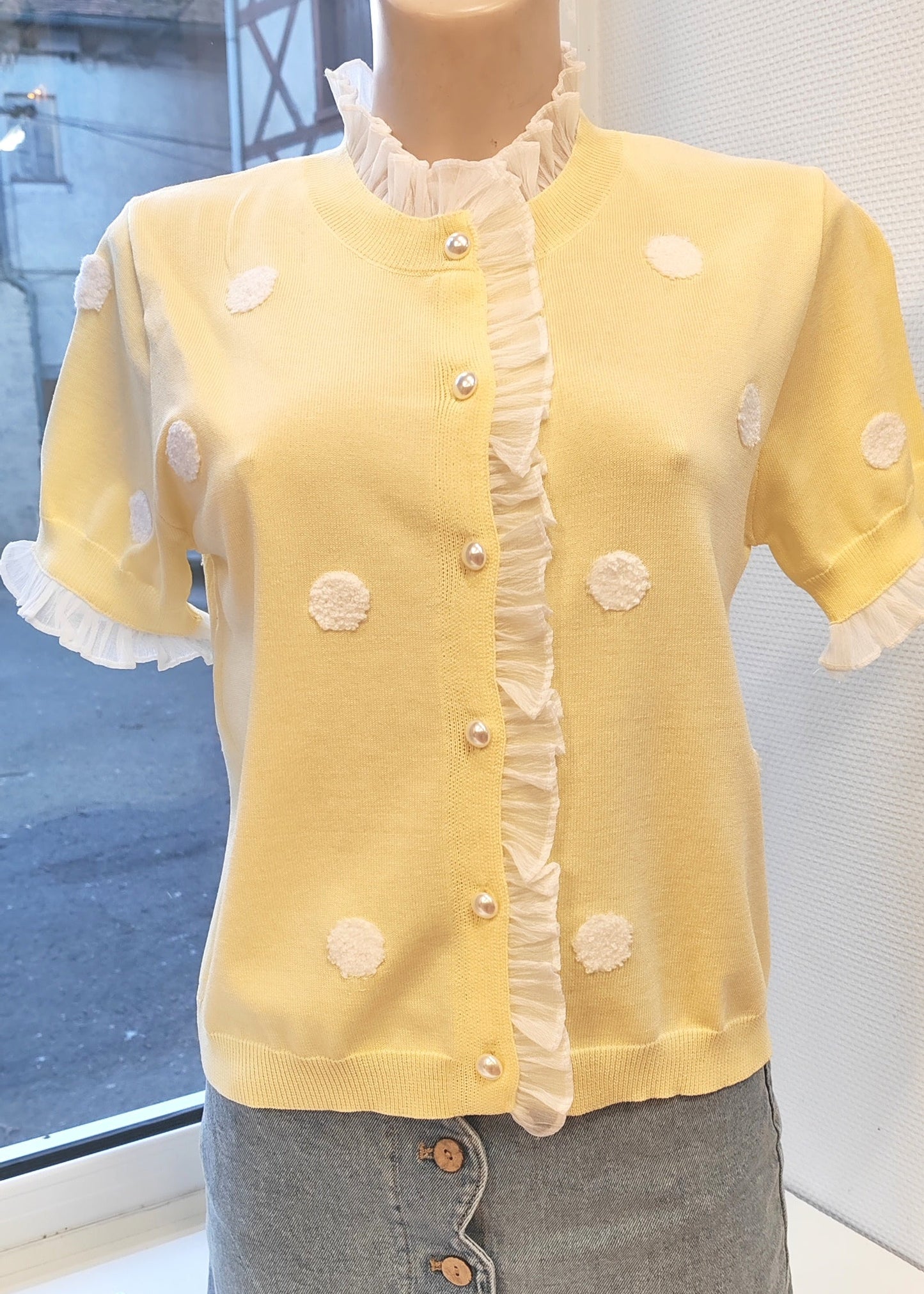 Pull fin femme manches courtes avec dentelle – 5 couleurs au choix Vogue N°8