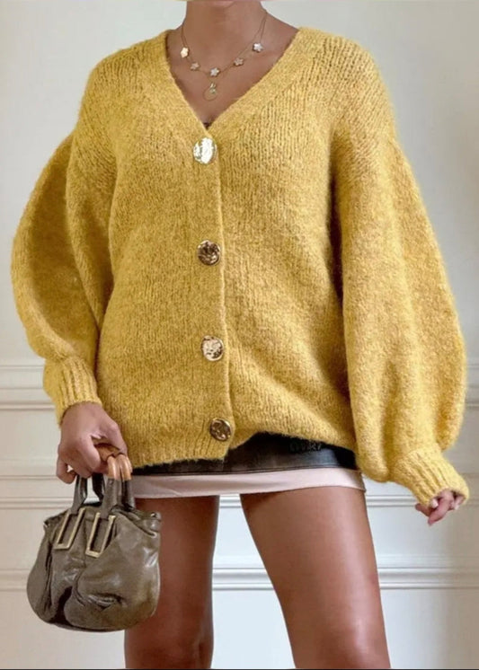 Gilet cardigan boutonné couleur moutarde