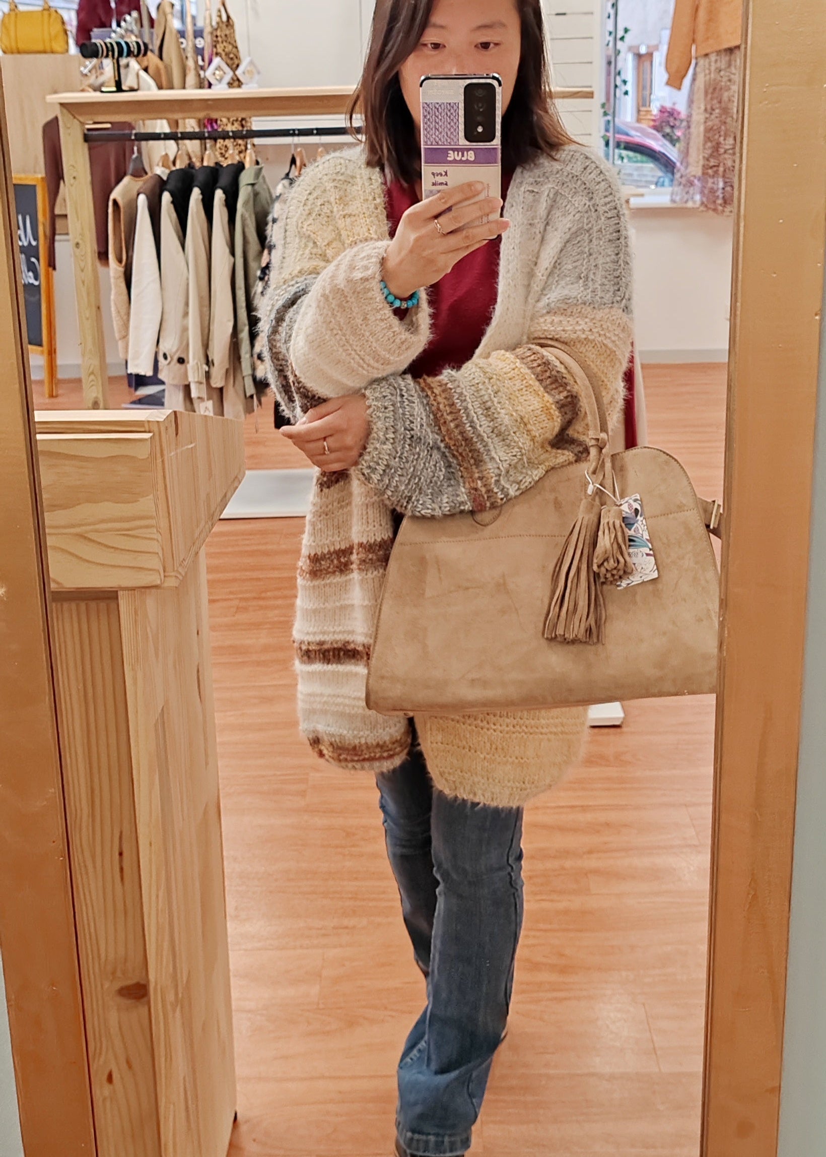 Cardigan mi-long sans bouton Mina rosa