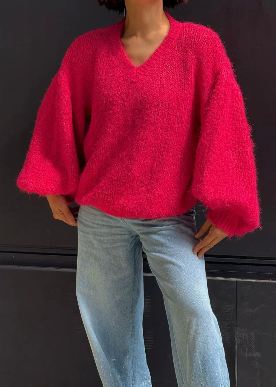 Pull décontracté couleur Bordeaux à grandes manches – Coupe oversize femme Vogue N°8