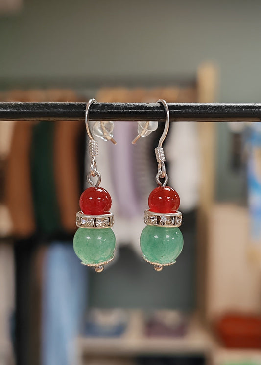 Boucle d'oreille Aventurine & Agate rouge