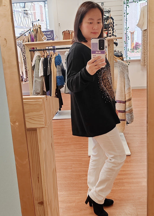 Pull Noir en maille à motif Coeur brillant Vogue N°8