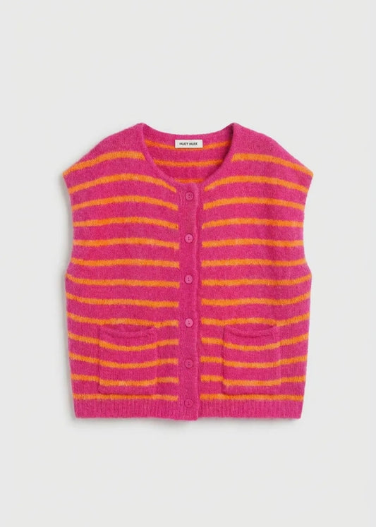 Gilet sans manches rayé framboise orange – Femme
