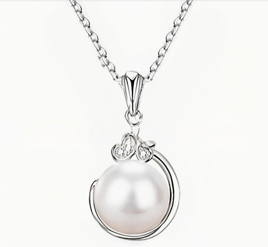 925 Argent rhodié collier perle d'eau douce naturelle, ronde avec papillon Vogue N°8