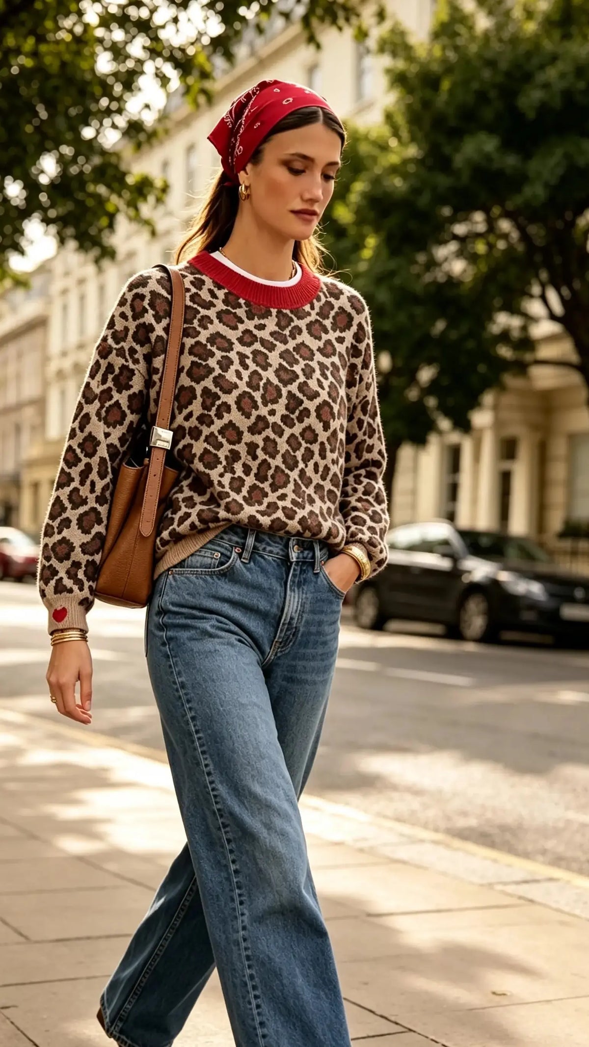 Pull motif léopard col rond femme – Manches longues Vogue N°8