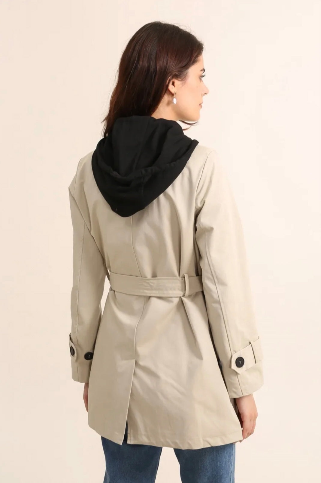 Trench veste mi-longs avec capuche démontable