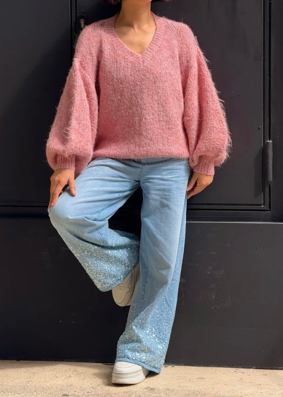 Pull décontracté couleur Rose à grandes manches – Coupe oversize femme Vogue N°8