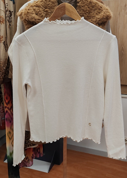 Pull en maille, Col montant ondulé, Blanc By Clara