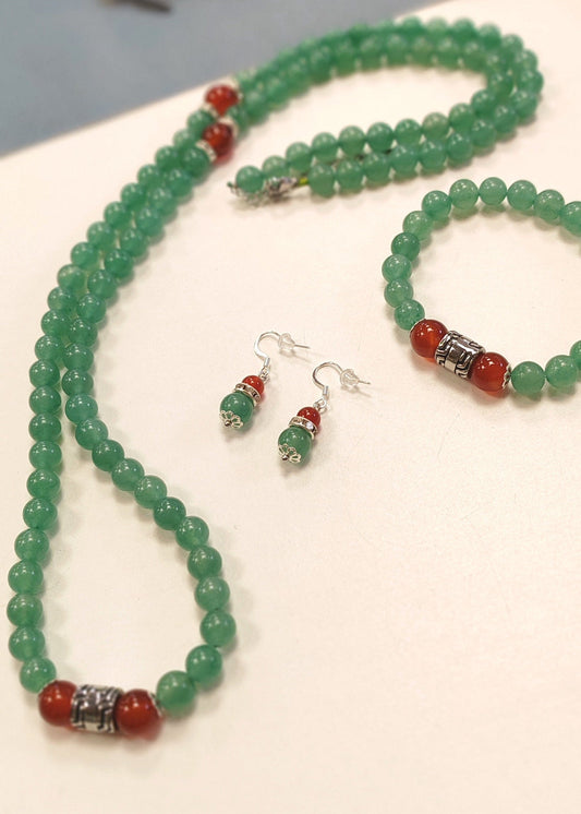 Collier sautoir en Aventurine & Agate rouge Vogue N°8