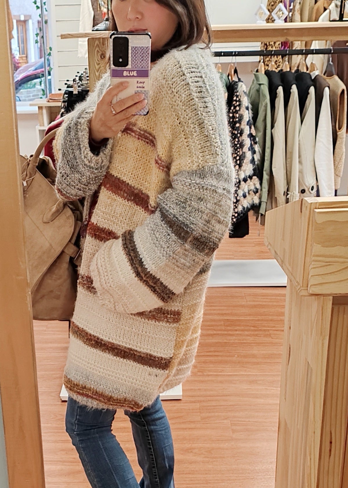 Cardigan mi-long sans bouton Mina rosa