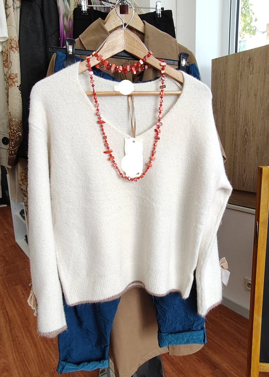 Pull Manches Longue Noeud Capucine  Col V CARLAGIANINI